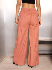 Women Light Brown Twill Wide Leg Pants-SFPANT51238