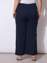 Women Navy Front Seam Elasticated Straight Pants-SFPANT51247