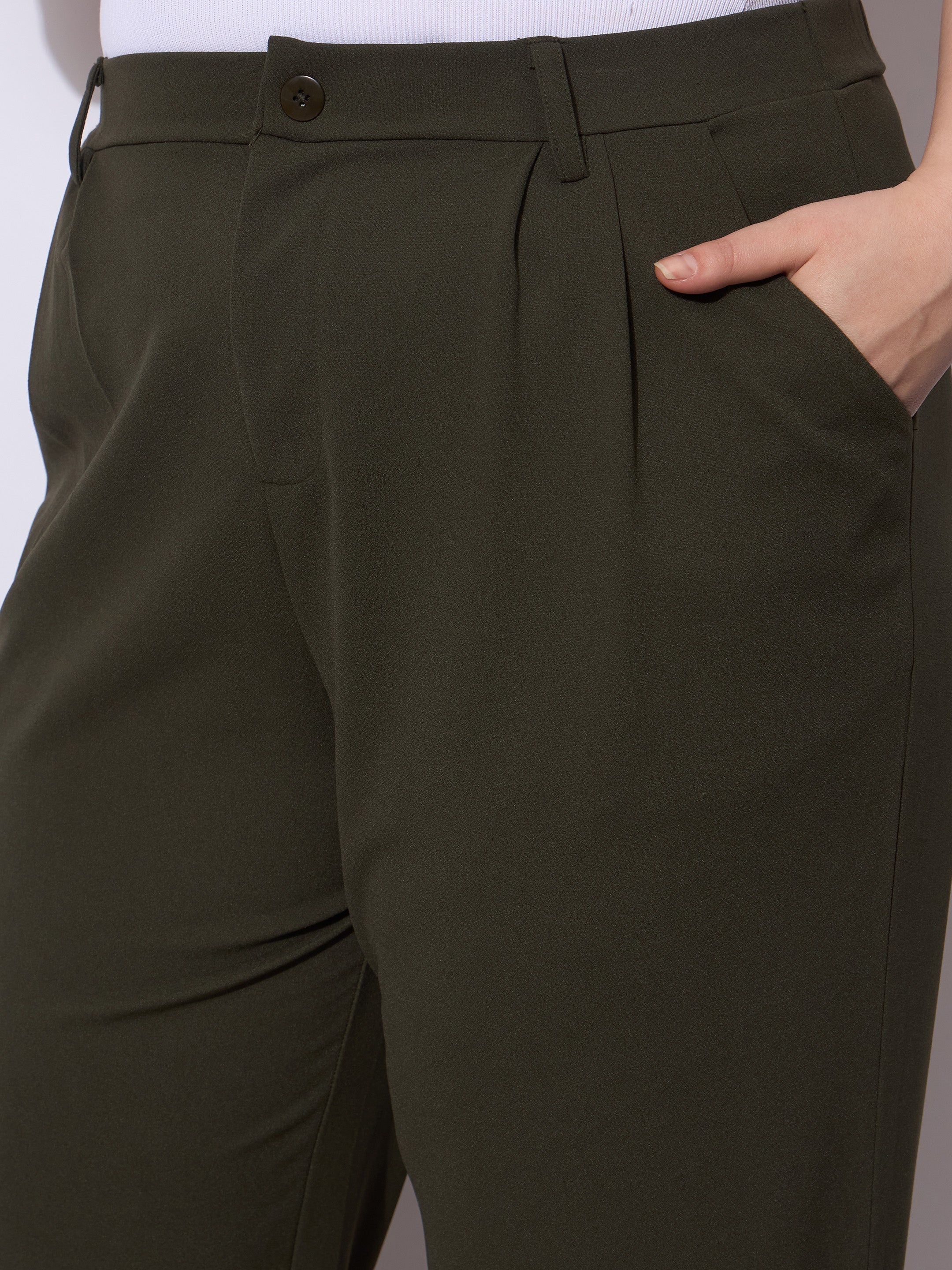 Women Olive Front Pleated Mom Fit Pants-SFPANT51248