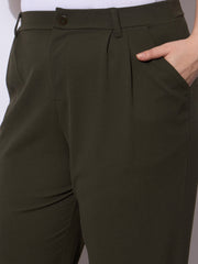 Women Olive Front Pleated Mom Fit Pants-SFPANT51248