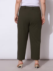 Women Olive Front Pleated Mom Fit Pants-SFPANT51248