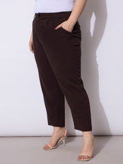Women Dark Brown Front Pleated Mom Fit Pants-SFPANT51249