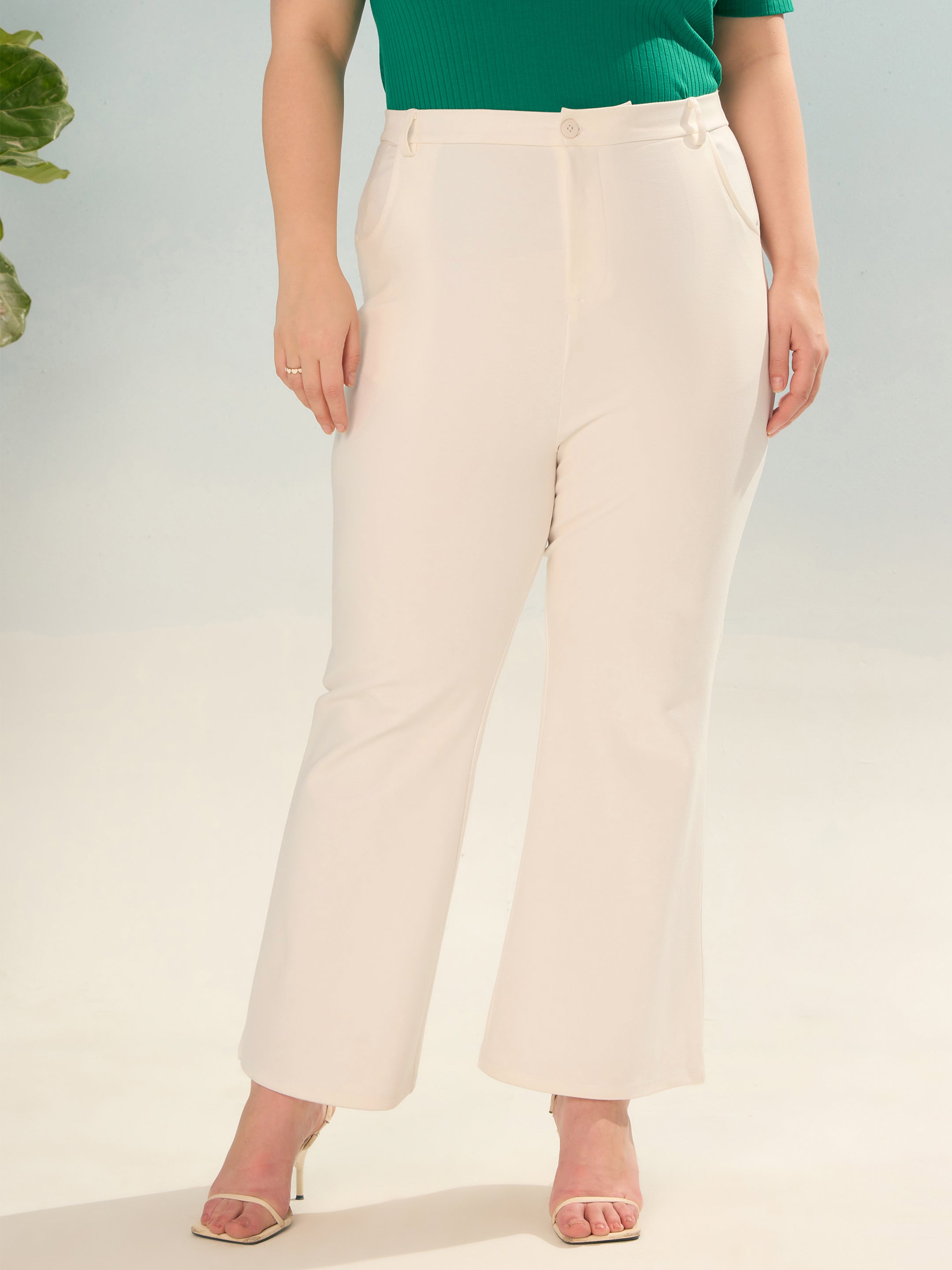 Women White Flared Bell Bottom Pants-SFPANT51251