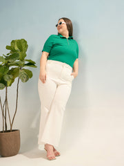 Women White Flared Bell Bottom Pants-SFPANT51251