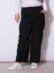 Women Black Multi Pocket Cargo Pants-SFPANT51254