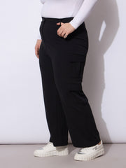 Women Black Multi Pocket Cargo Pants-SFPANT51254