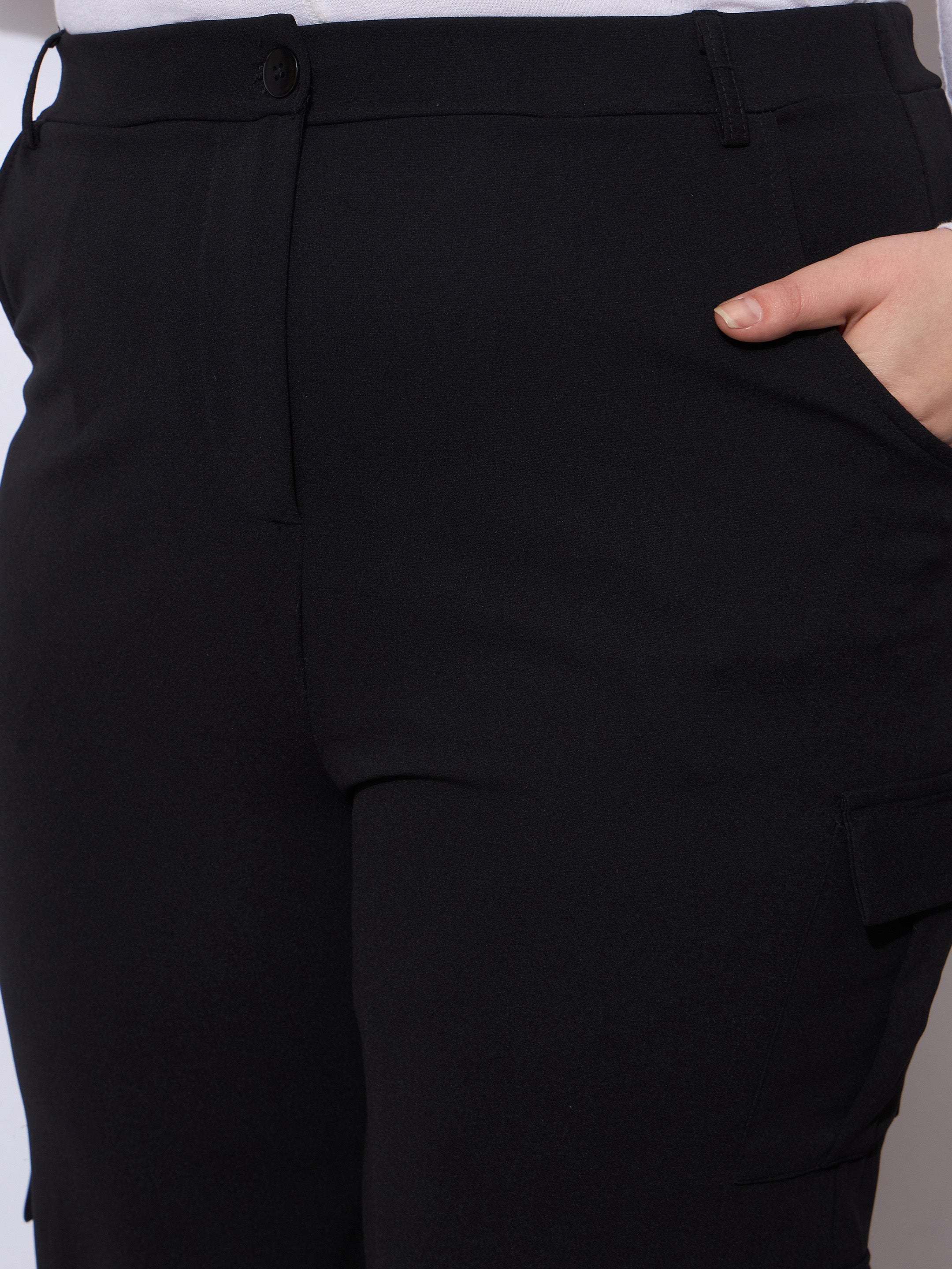 Women Black Multi Pocket Cargo Pants-SFPANT51254