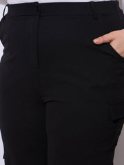 Women Black Multi Pocket Cargo Pants-SFPANT51254