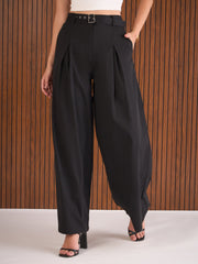Women Black High Rise Flared Pants-SFPANT51264