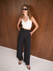 Women Black High Rise Flared Pants-SFPANT51264