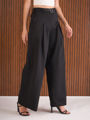 Women Black High Rise Flared Pants-SFPANT51264