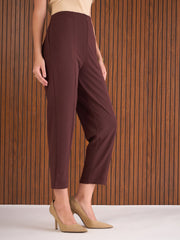 Women Burgundy Front Darted High Waisted Pants-SFPANT51267