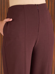 Women Burgundy Front Darted High Waisted Pants-SFPANT51267