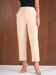 Women Beige Front Darted High Waisted Pants-SFPANT51268