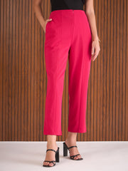 Women Fuchsia Front Darted High Waisted Pants-SFPANT51269