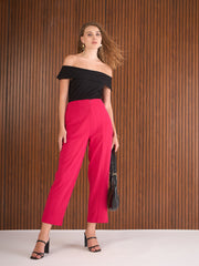 Women Fuchsia Front Darted High Waisted Pants-SFPANT51269