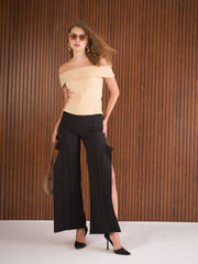 Women Black Side Slit Straight Fit Pants-SFPANT51273
