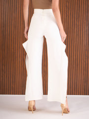 Women White Side Slit Straight Fit Pants-SFPANT51274