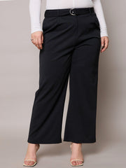 Women Black Straight Belted Pants-SFPANT51275