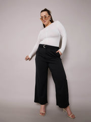 Women Black Straight Belted Pants-SFPANT51275