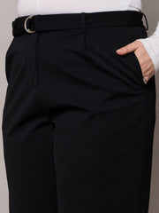 Women Black Straight Belted Pants-SFPANT51275