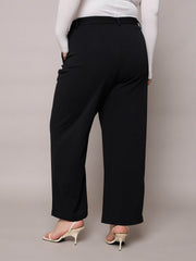 Women Black Straight Belted Pants-SFPANT51275