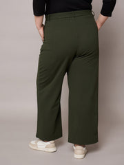 Women Olive Straight Belted Pants-SFPANT51276