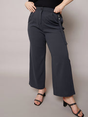 Women Grey Front Pleat Straight Pants-SFPANT51277