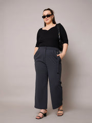 Women Grey Front Pleat Straight Pants-SFPANT51277
