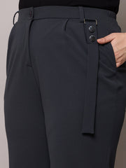 Women Grey Front Pleat Straight Pants-SFPANT51277