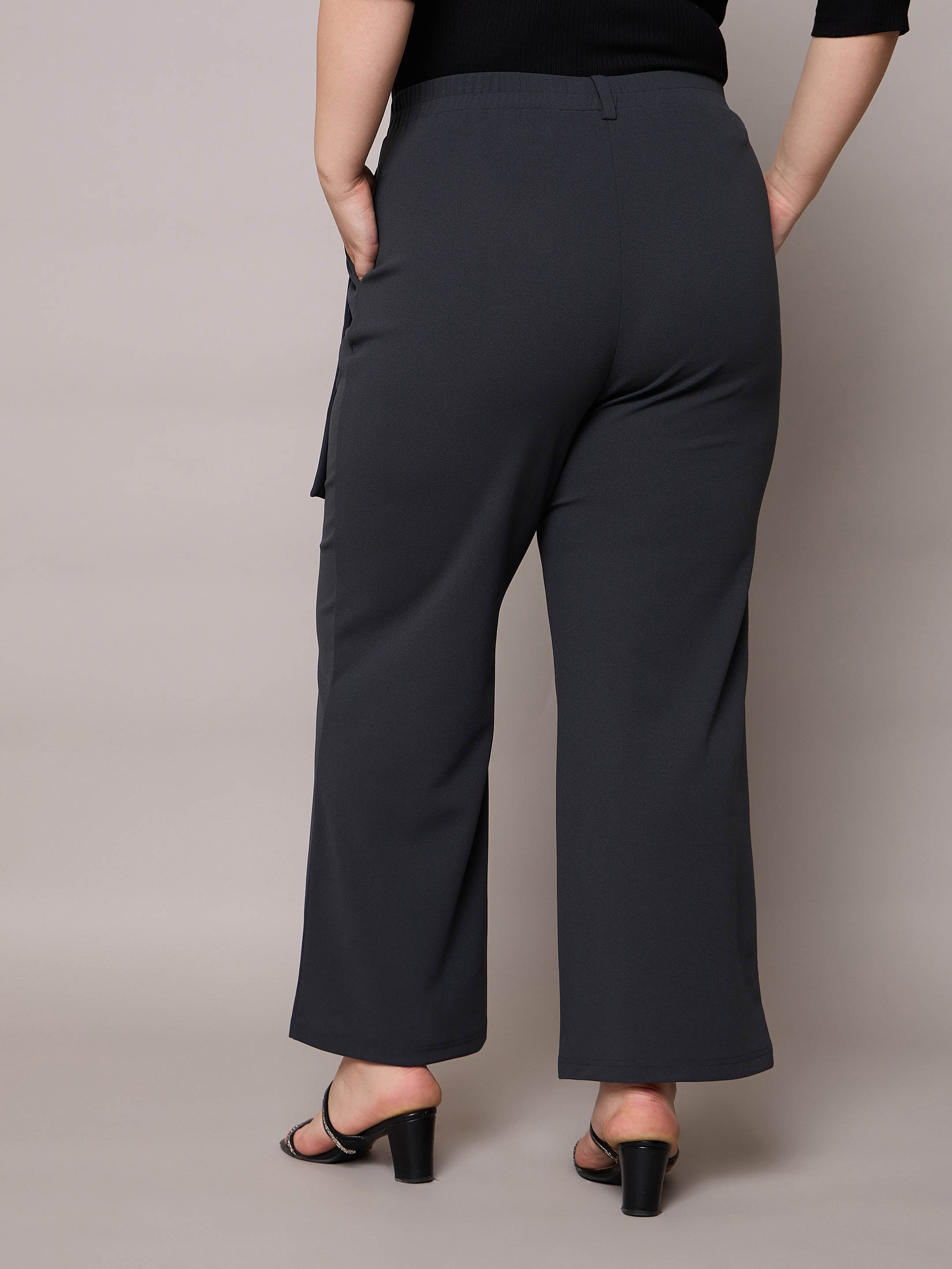 Women Grey Front Pleat Straight Pants-SFPANT51277