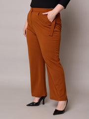 Women Rust Side Metal Buckle Straight Pants-SFPANT51279