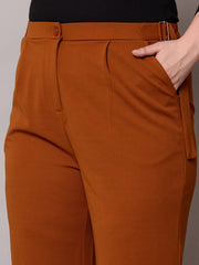 Women Rust Side Metal Buckle Straight Pants-SFPANT51279