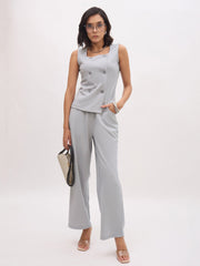 Women Grey Cross Pocket Straight Pants-SFPANT51282