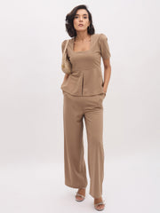 Women Beige Cross Pocket Front Dart Straight Pants-SFPANT51283