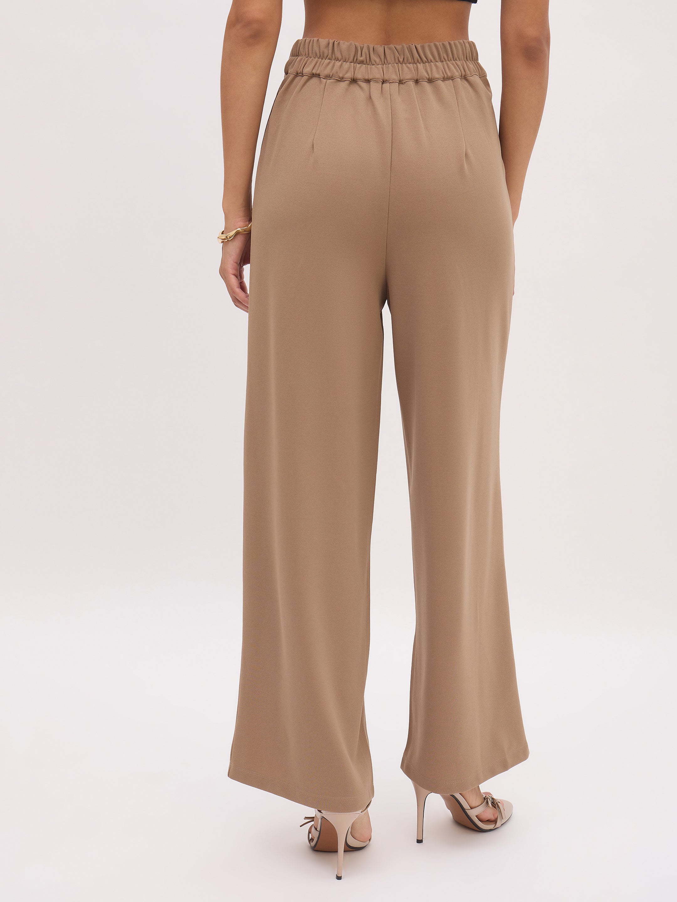 Women Beige Cross Pocket Front Dart Straight Pants-SFPANT51283