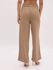 Women Beige Cross Pocket Front Dart Straight Pants-SFPANT51283
