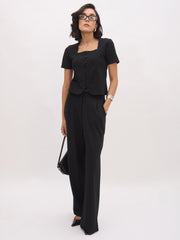 Women Black Cross Pocket Pants-SFPANT51286