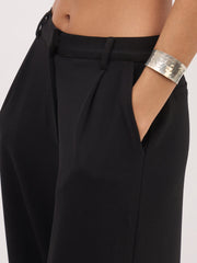 Women Black Cross Pocket Pants-SFPANT51286