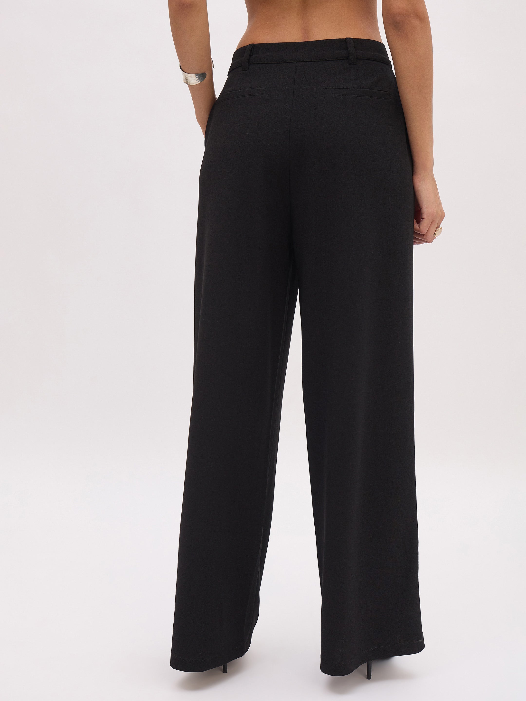 Women Black Cross Pocket Pants-SFPANT51286