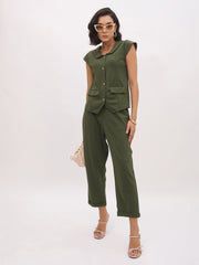 Women Olive Cross Pocket Bottom Fold Straight Pants-SFPANT51288