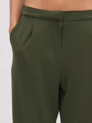 Women Olive Cross Pocket Bottom Fold Straight Pants-SFPANT51288