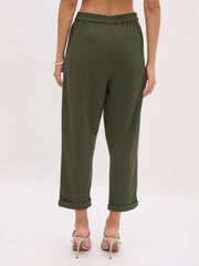 Women Olive Cross Pocket Bottom Fold Straight Pants-SFPANT51288