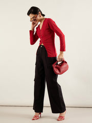 Women Black Twill Multi Pocket Wide Leg Cargo Pants-SFPANT51294