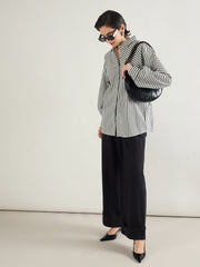 Women Black Twill Inverted Hem Wide Leg Pants-SFPANT51296