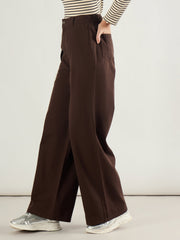 Women Brown Twill Inverted Pleat Wide Leg Pants-SFPANT51298