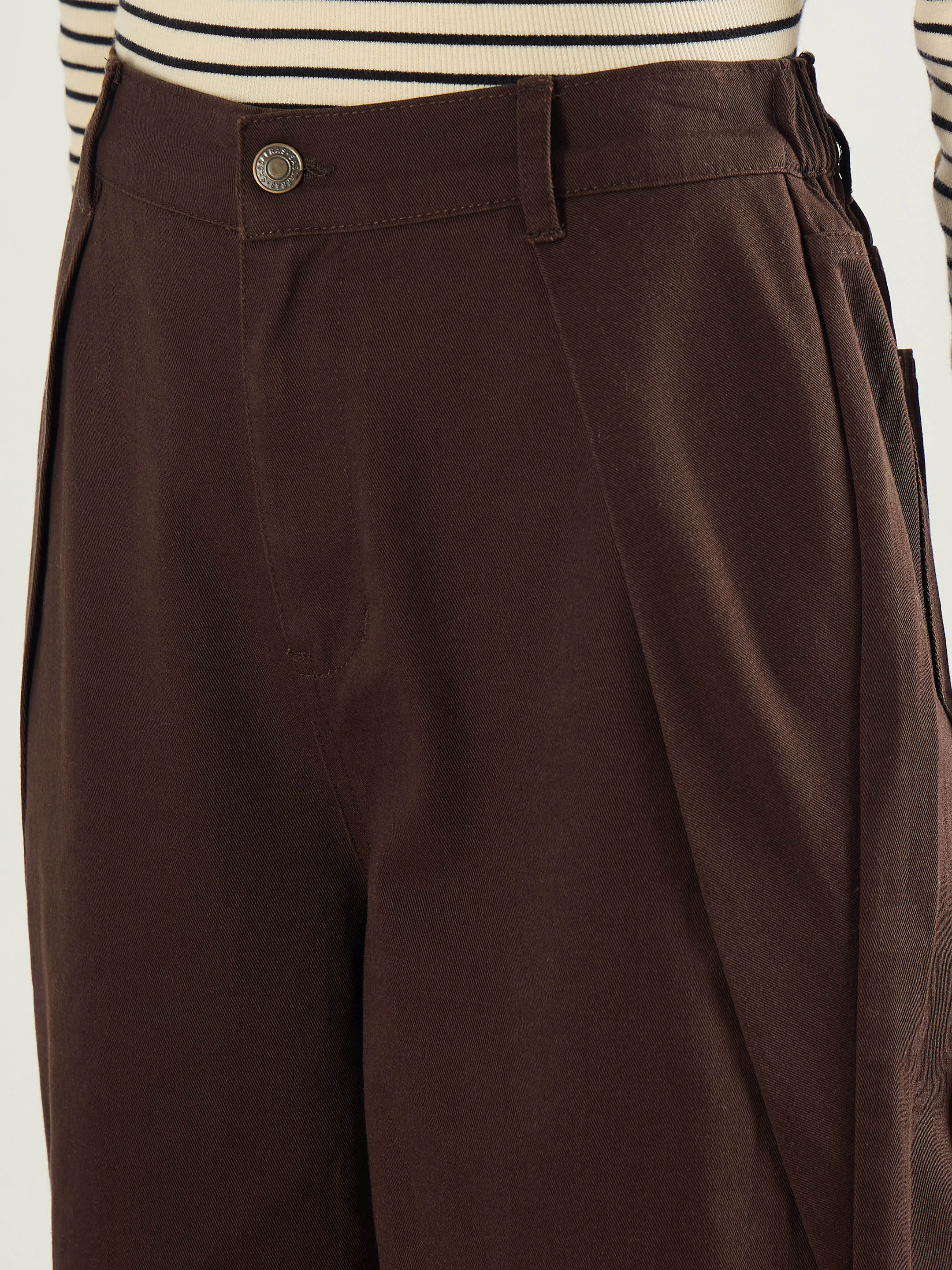 Women Brown Twill Inverted Pleat Wide Leg Pants-SFPANT51298