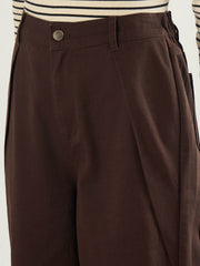 Women Brown Twill Inverted Pleat Wide Leg Pants-SFPANT51298