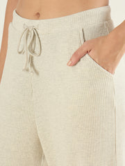 Women Light Grey Melange Rib Drawstring Pants-SFPANT51303