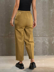 Women Khaki Brown Twill Wide Leg Pants-SFPANT51313
